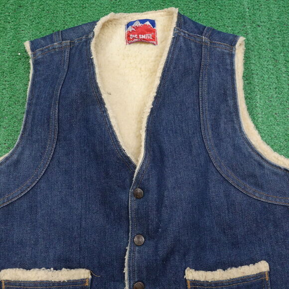 VINTAGE BIG SMITH WESTERN OUTERWEAR SHERPA LINED DENIM VEST SZ M MEDIUM - Picture 2 of 9